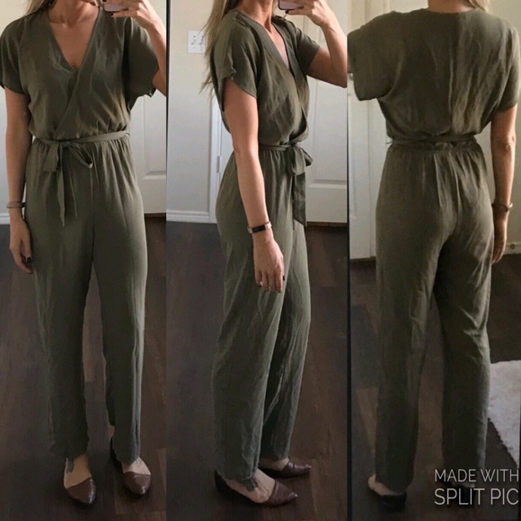 Forever 21 Pants - Forever 21 olive green jumpsuit with waist tie